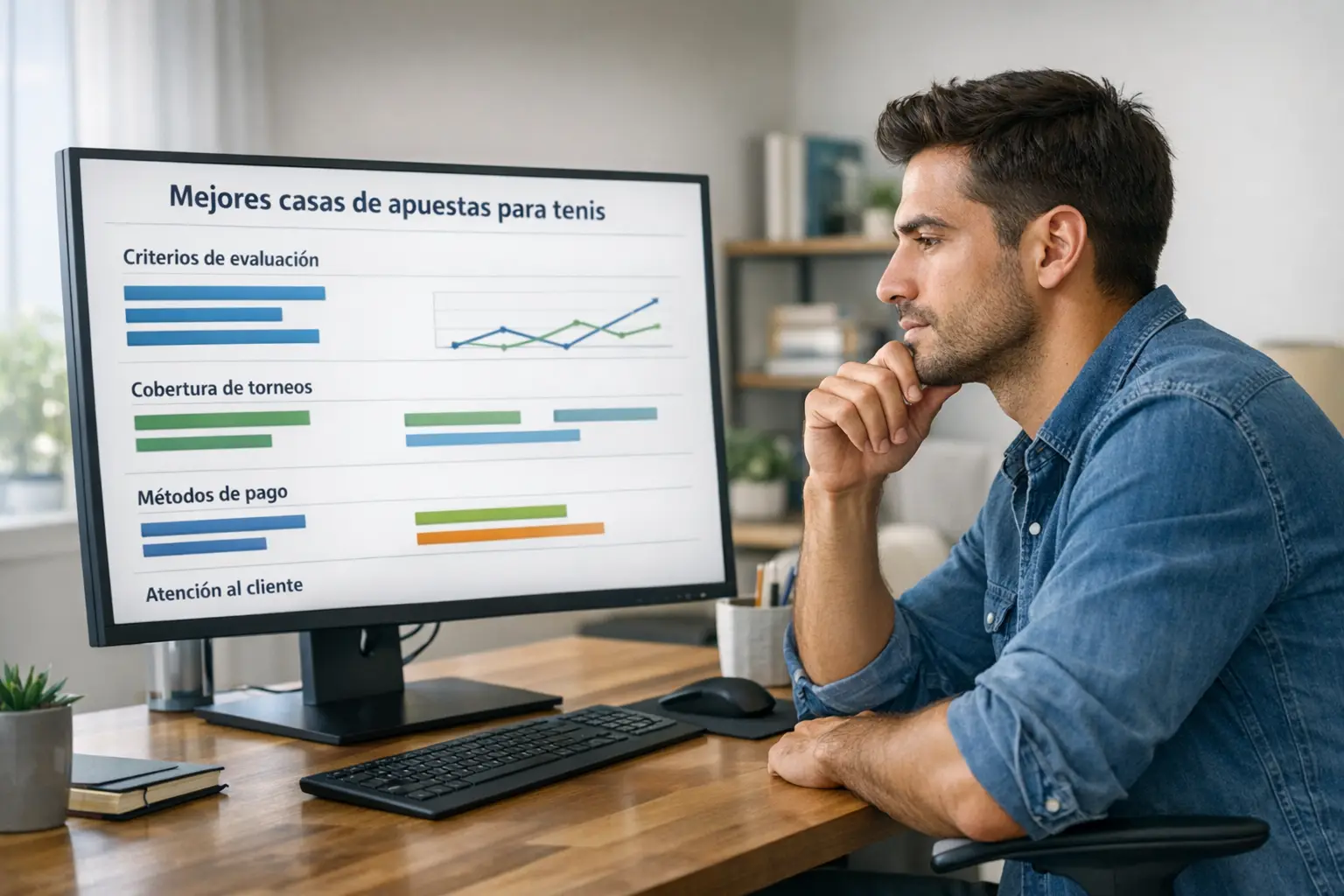 Apostador analizando mercados de apuestas de tenis en pantalla