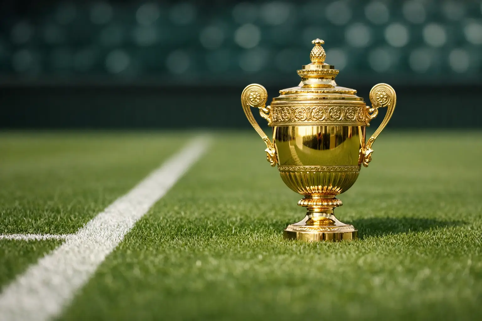 Trofeo de Wimbledon sobre el césped de la pista central