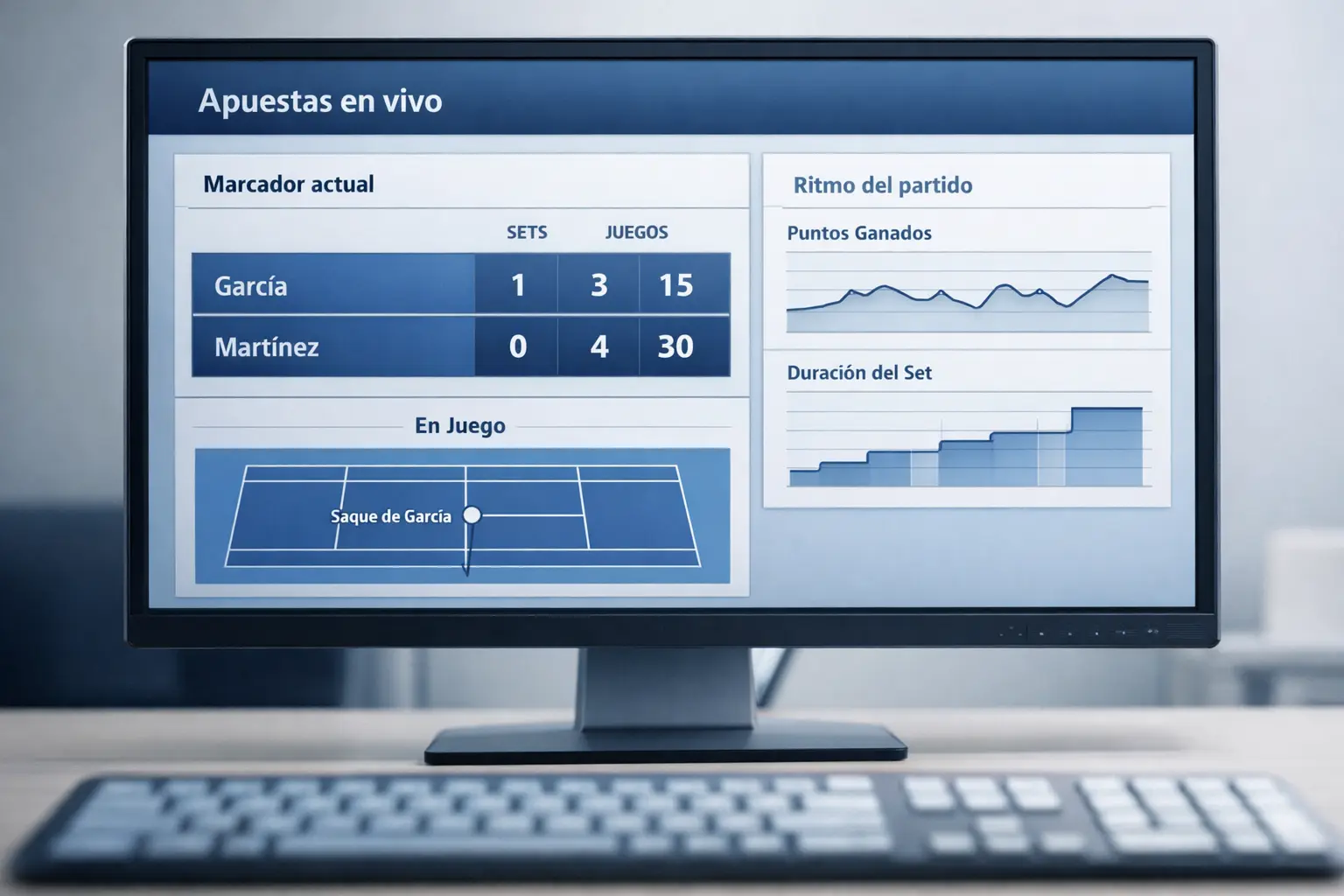 Pantalla mostrando cuotas de tenis actualizándose en tiempo real