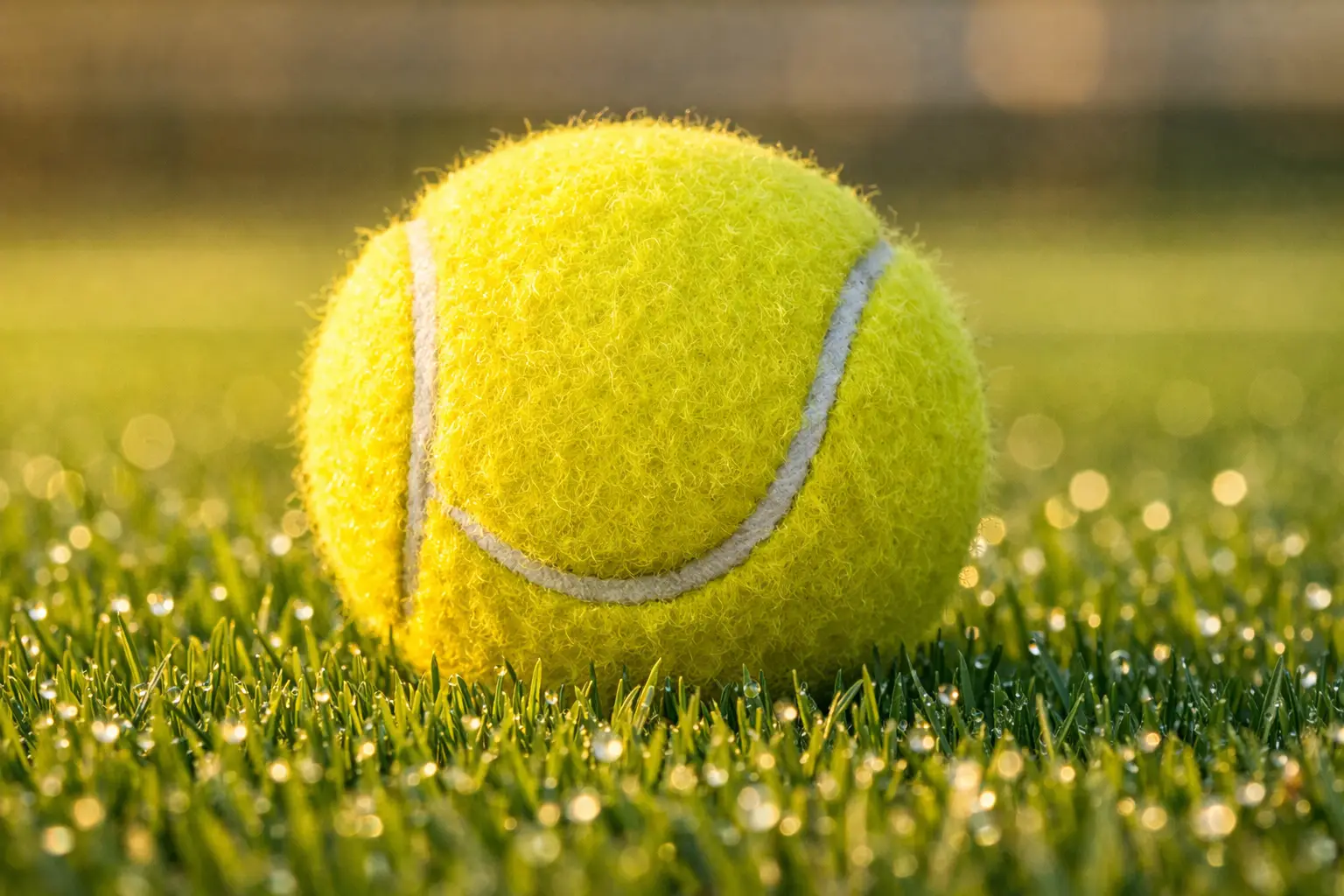 Pelota de tenis sobre el césped verde perfectamente cortado de Wimbledon